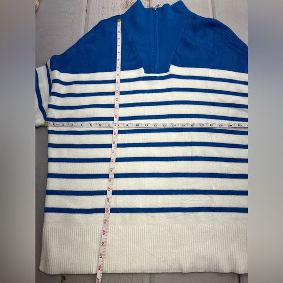 Striped Sweaters Half Zipper Long Sleeve Ribbed Knit Loose Oversized Pullover M - Picture 12 of 17